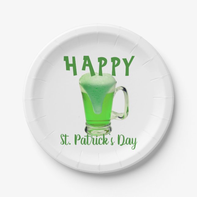 Green Beer Glass Happy St. Patrick`s day Party  Paper Plate (Front)