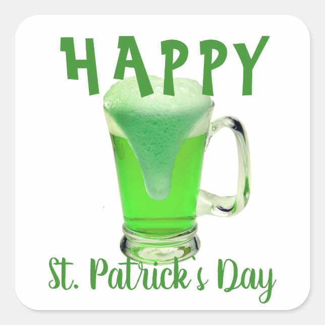 Green Beer Glass Happy St. Patrick`s day  Square Sticker (Front)