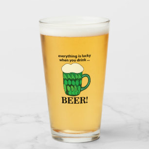 Green Beer Lucky St Patricks Day Green Beer Glass