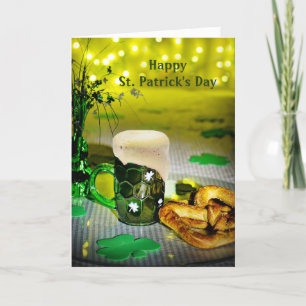 Green Beer Mug Shamrock Pretzels St. Patrick's Day Holiday Card