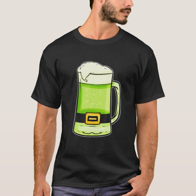Green Beer With Black Belt On St. Patrick's Day T-Shirt (Front)