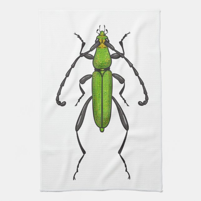 Green beetle tea towel (Vertical)
