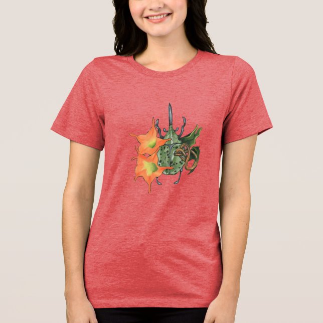 Green beetle with orange flowers Tri-Blend shirt (Front)