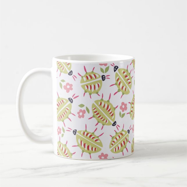 Green Beetles Pattern Insect Lover Goblincore Coffee Mug (Left)