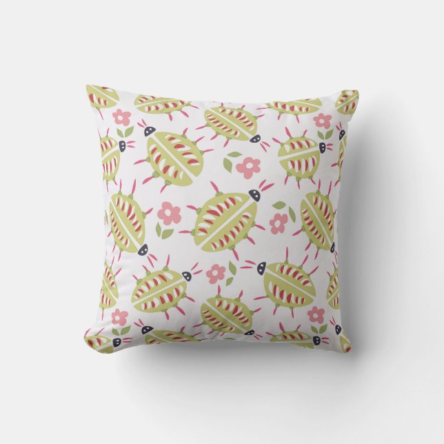 Green Beetles Pattern Insect Lover Goblincore Cushion (Front)
