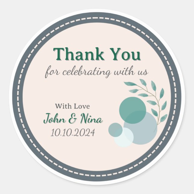 Green & Beige Anniversary Thank You Sticker (Front)