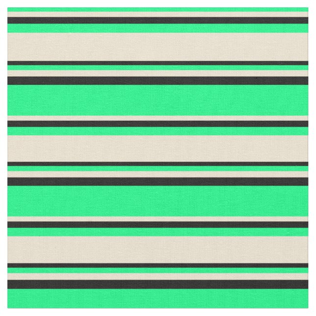Green, Beige & Black Coloured Lines Fabric (Close Up)