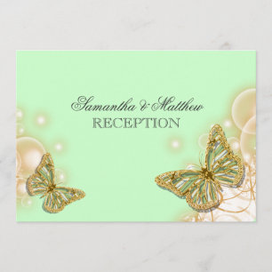 Green beige butterfly wedding reception invitation