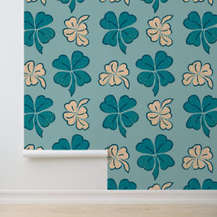 Green Beige Clover Shamrock Hand Drawn Pattern Wallpaper