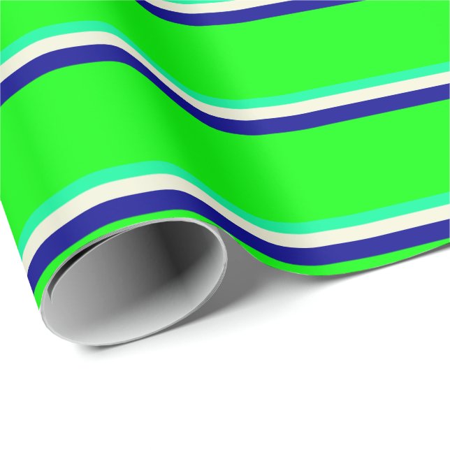 Green, Beige, Dark Blue, and Lime Coloured Pattern Wrapping Paper (Roll Corner)