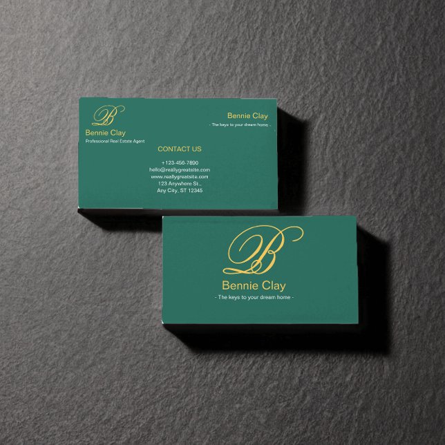 Green Beige Elegant Real Estate Agent  Business Card (Green Beige Elegant Real Estate Agent Business Card)