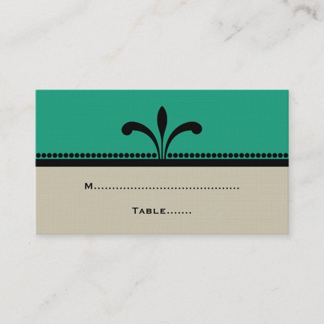 Green/Beige Fancy Art Deco Place Cards (Front)