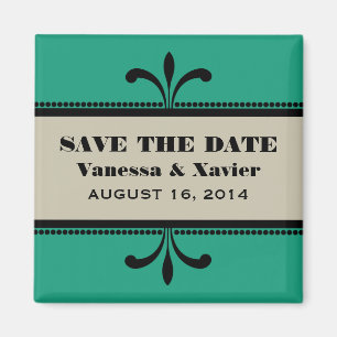 Green/Beige Fancy Art Deco Save the Date Magnet