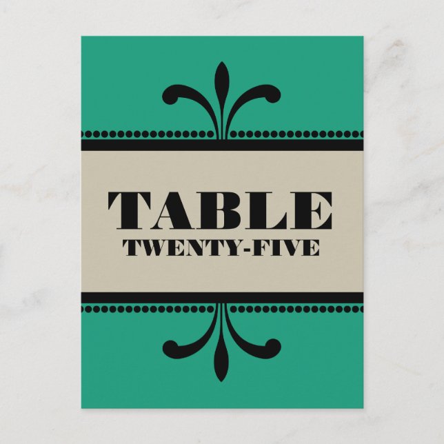 Green/Beige Fancy Art Deco Table Number Postcard (Front)