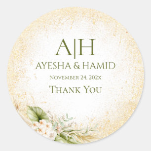 Green & Beige Floral Islamic/Muslim Wedding couple Classic Round Sticker