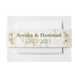Green & Beige Floral Wedding Invitation Belly Band
