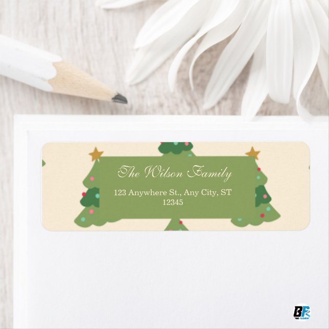 Green Beige Modern Christmas Tree Pattern  Return Address Label (Creator Uploaded)