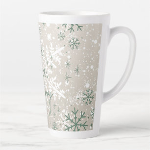 Green Beige Snowflakes Love Peace Joy Holiday Latte Mug