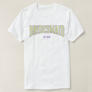 Green + Beige Stripe Purple Varsity BRIDESMAID T-Shirt
