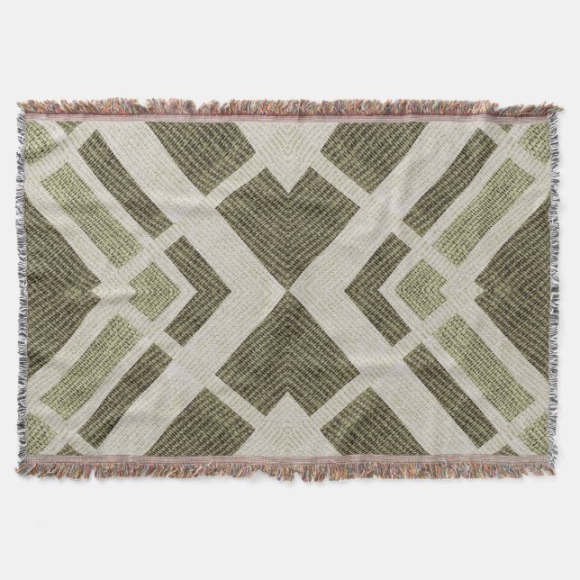 Green & Beige Striped Arrow Pattern Throw Blanket (Front)