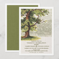 Green Beige Vintage Oak Tree Burlap Wedding