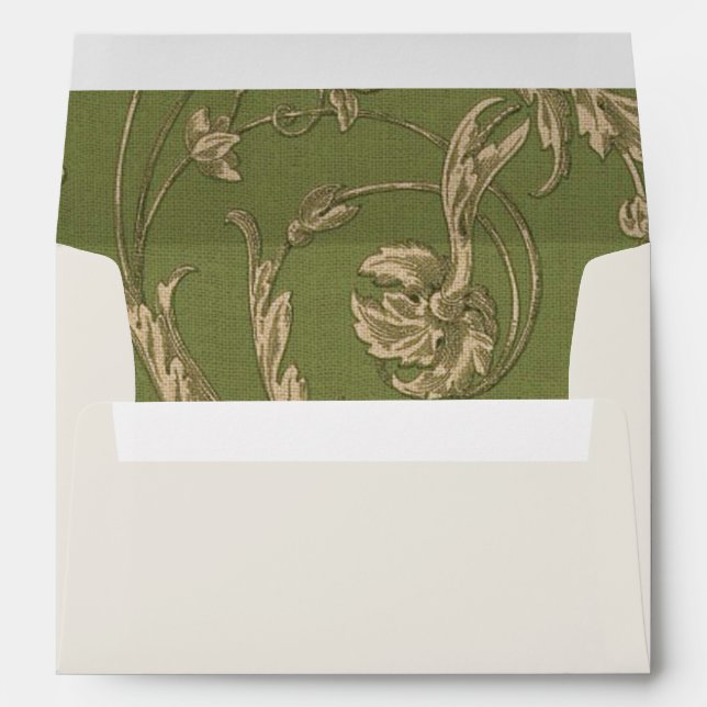Green Beige Vintage Pattern Burlap Texture Wedding Envelope (Back (Bottom))