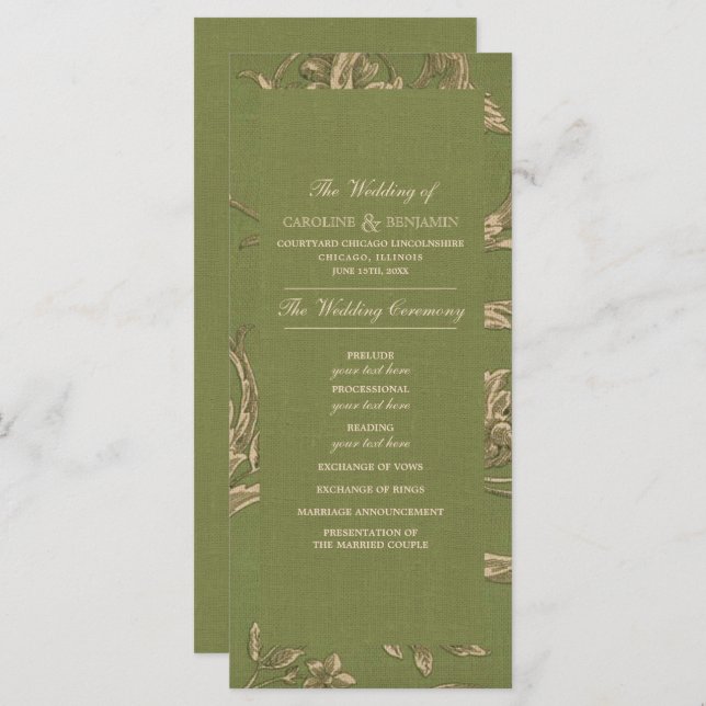 Green Beige Vintage Pattern Wedding Programs (Front/Back)