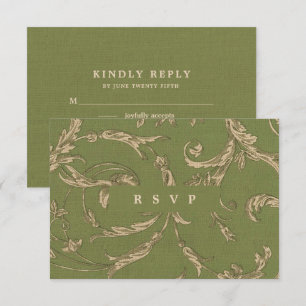 Green Beige Vintage Pattern Wedding RSVP Cards