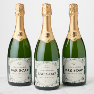 Green Beige Watercolor Botanical Vintage  Sparkling Wine Label