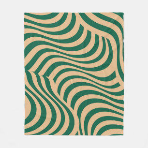 Green Beige Zebra Stripe Minimalist Spring Summer Fleece Blanket