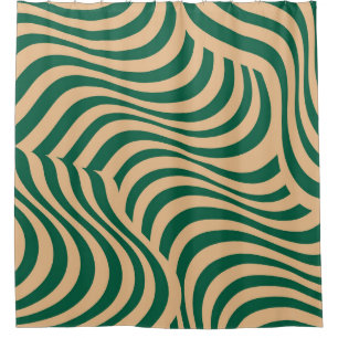 Green Beige Zebra Stripe Minimalist Spring Summer Shower Curtain