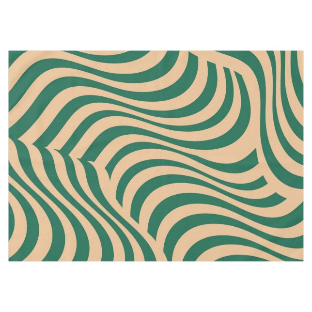 Green Beige Zebra Stripe Minimalist Spring Summer  Tablecloth (Front (Horizontal))