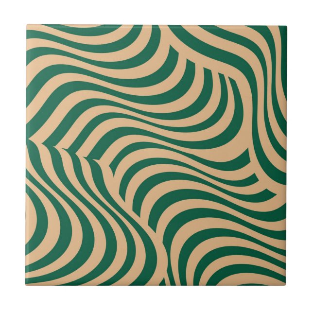 Green Beige Zebra Stripe Modern Minimalist Spring  Ceramic Tile (Front)