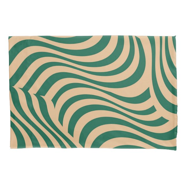 Green Beige Zebra Stripe Modern Spring Summer  Pillowcase (Front)
