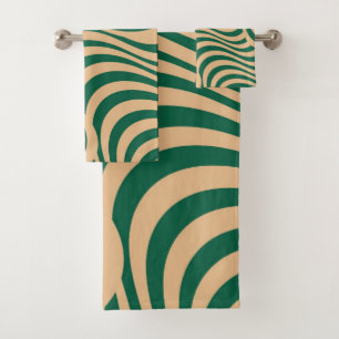 Green Beige Zebra Wavy Stripe Bold Spring Summer Bath Towel Set