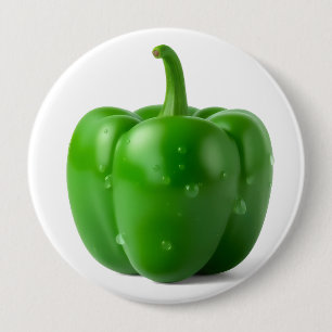green bell pepper with water droplets 10 cm round badge