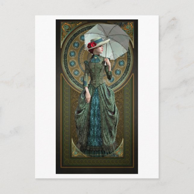 Green Belle Epoque Gown Postcard (Front)
