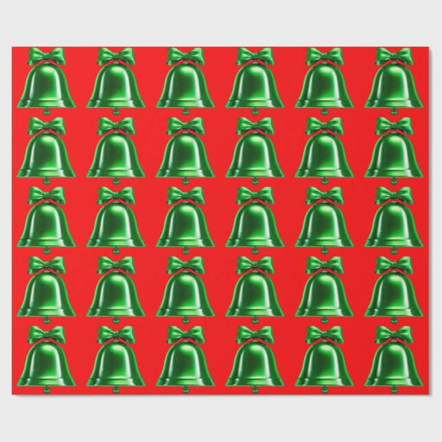 Green Bells Red Wrapping Paper (Flat)