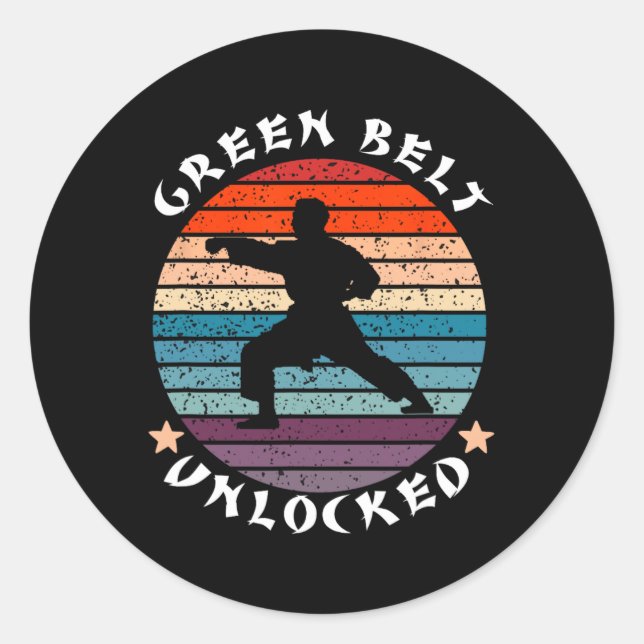 Green Belt Level Unlocked Achievement Karate Keep  Classic Round Sticker (Front)