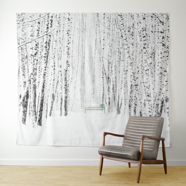 Green bench in winter park. Let it snow Christmas Tapestry (In Situ (Horizontal))