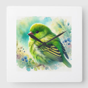 Green Bengal Finch 241024AREF115 - Watercolor Square Wall Clock