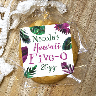 Green, Berry Pink Leaves Hawaii 5-0 50th Birthday Square Sticker
