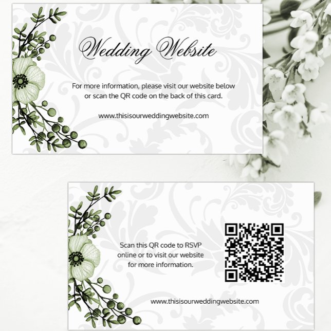 Green Berry Wreath Boho Wedding Website Enclosure Card (Creator Uploaded)