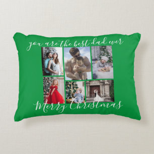 Green Best Dad Ever Merry Christmas Photo Collage  Decorative Cushion