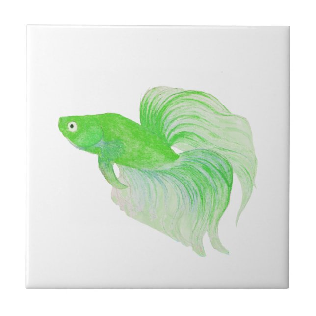 Green Betta Fish Watercolor Ceramic Tile (Front)