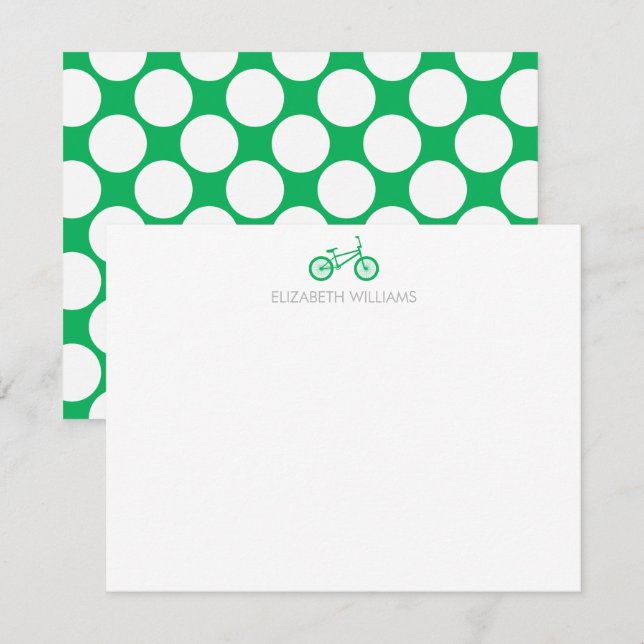 Green Bicycle and Large Dots Note Cards (Front/Back)