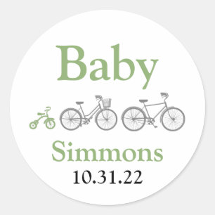 Green Bicycle Baby Shower Classic Round Sticker