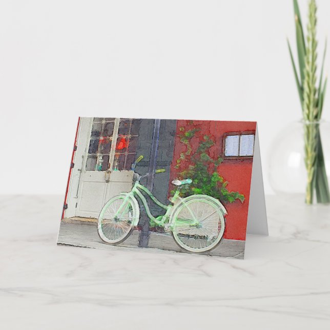 Green Bicycle In Brushstrokes Blank Inside Card (Front)