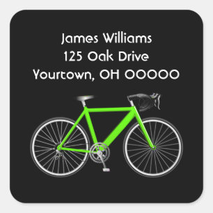 Green Bicycle On Black   Square Sticker
