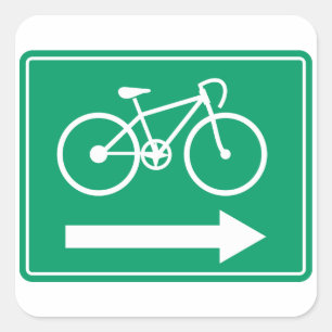 Green Bicycle Path Right Arrow Directional Sign Square Sticker